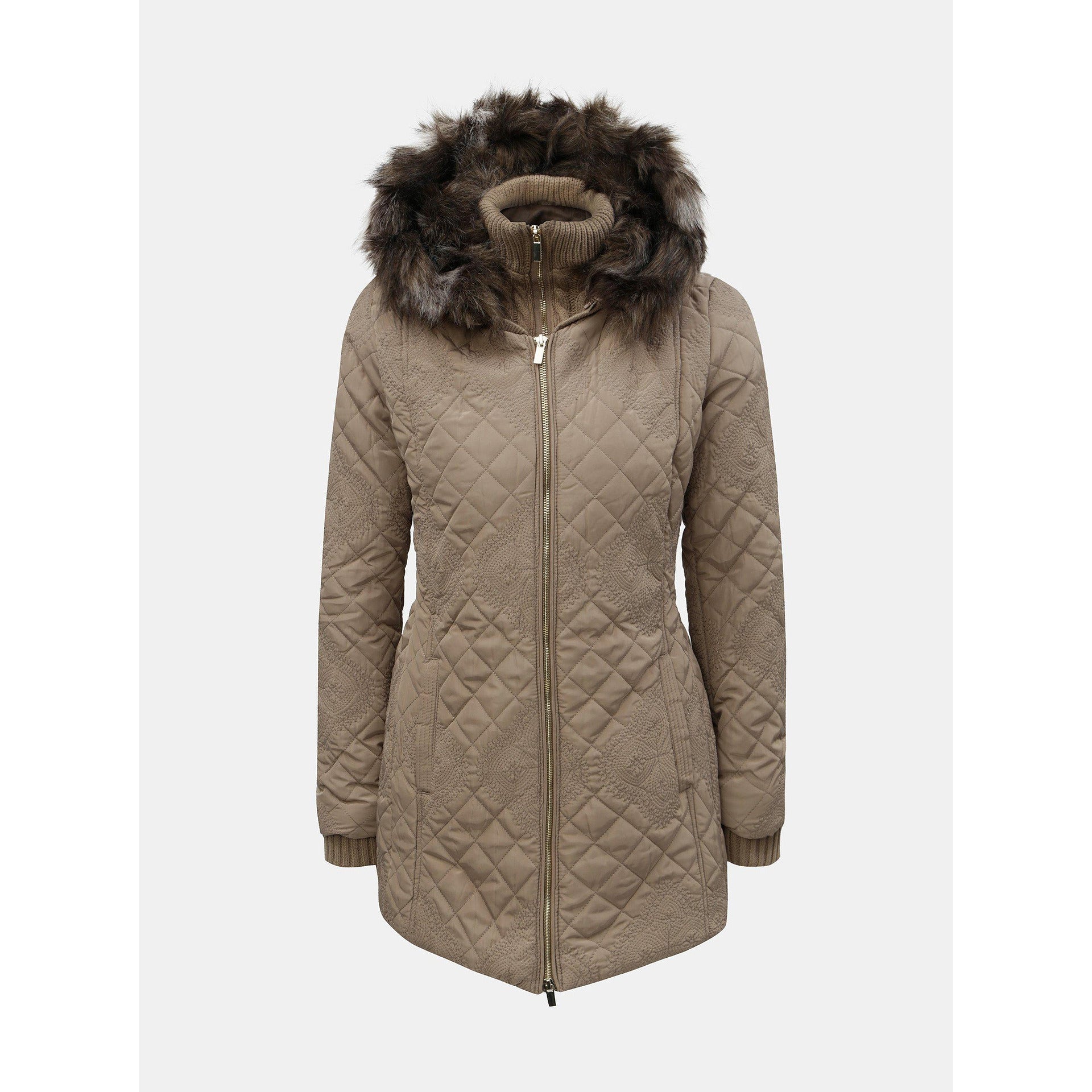 DESIGUAL Дамско ватирано зимно яке с бродерия, пясъчен цвят, 38