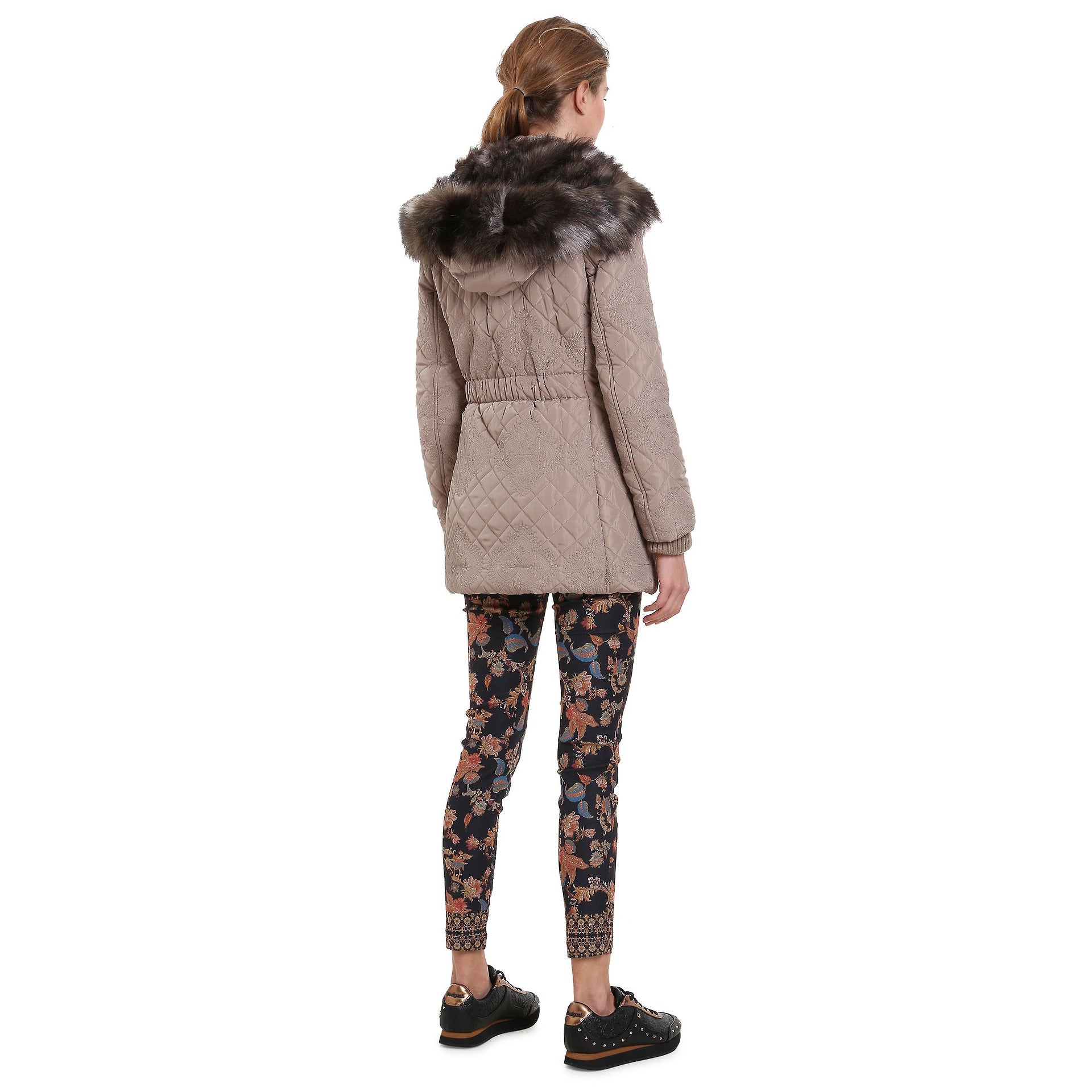 DESIGUAL Дамско ватирано зимно яке с бродерия, пясъчен цвят, 38