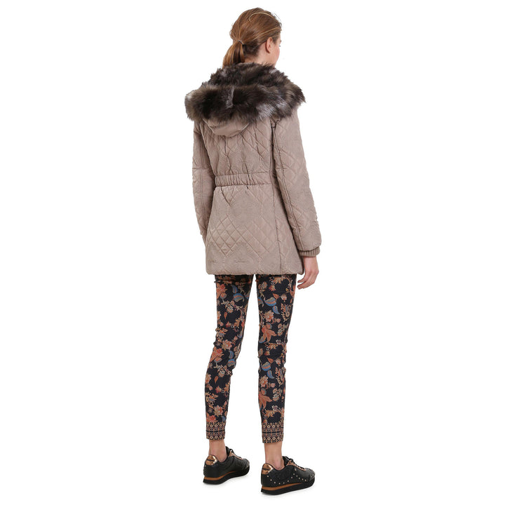 DESIGUAL Дамско ватирано зимно яке с бродерия, пясъчен цвят, 38
