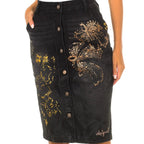 Desigual women's denim skirt, black with print