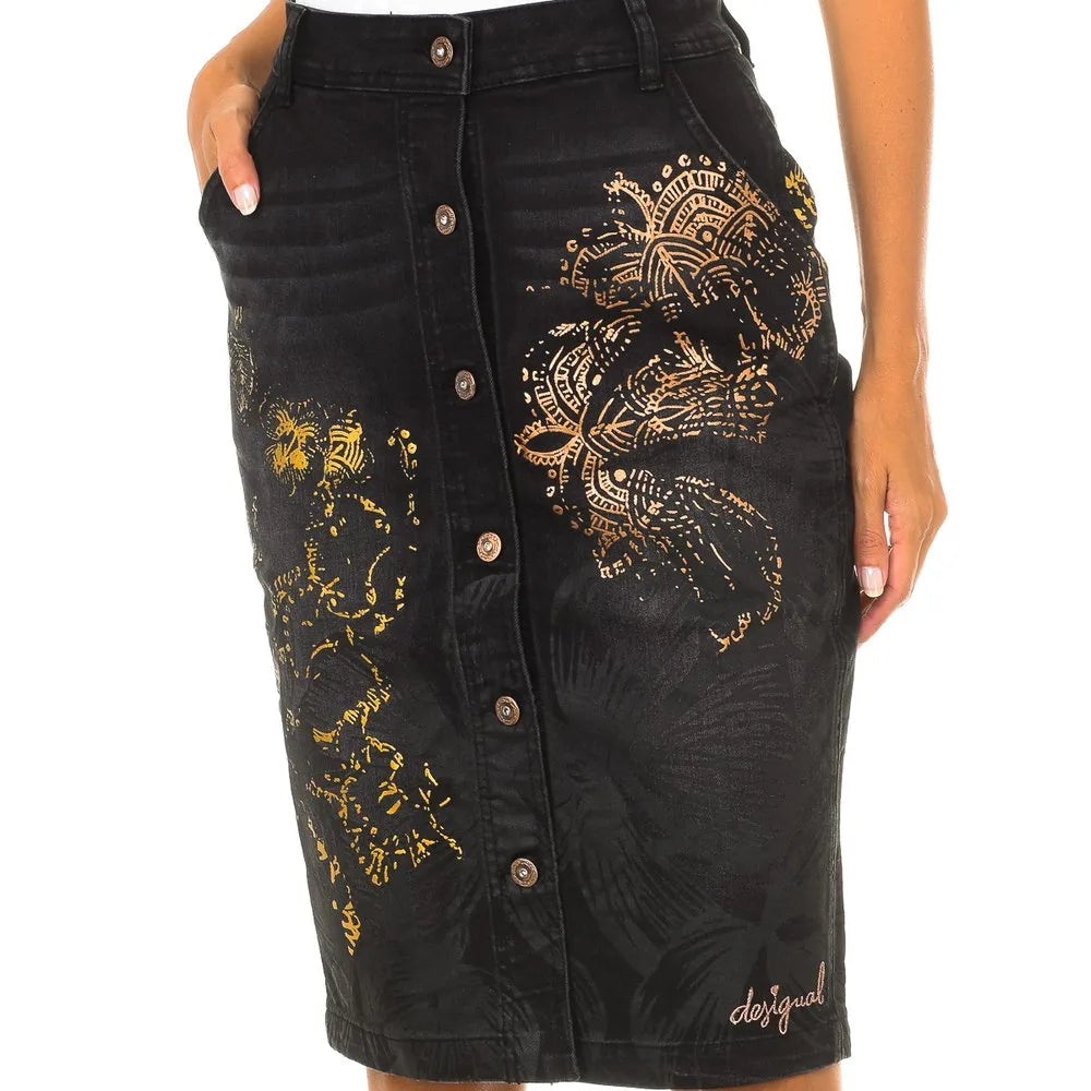 Desigual women's denim skirt, black with print