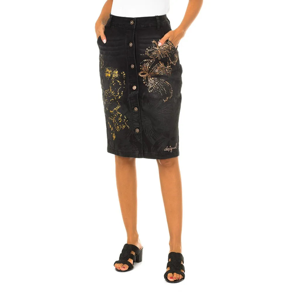 Desigual women's denim skirt, black with print
