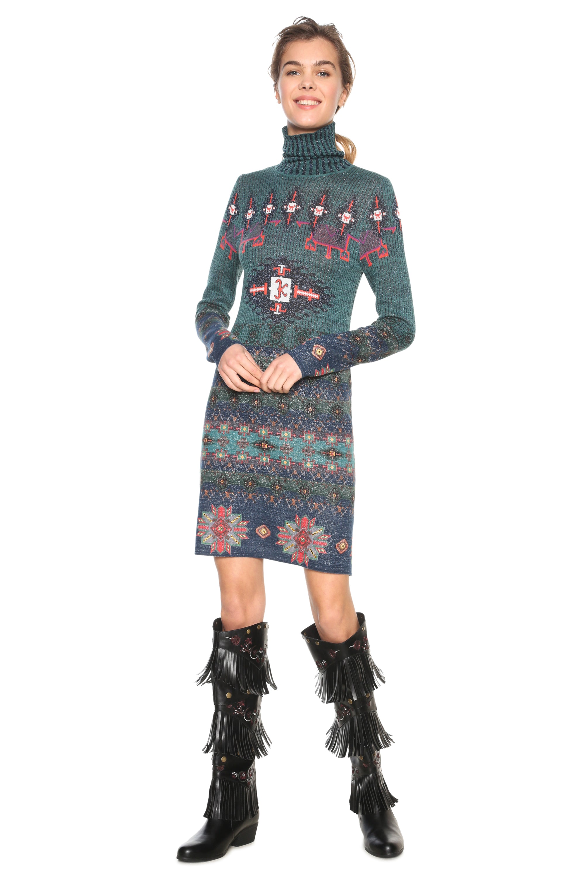 Desigual Women's elastic knitted short dress, multi-colored