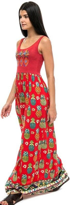 Desigual Women's long sleeveless dress, red with print