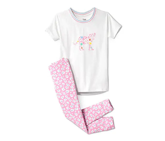 Children's cotton pajamas for girls, pink and white 