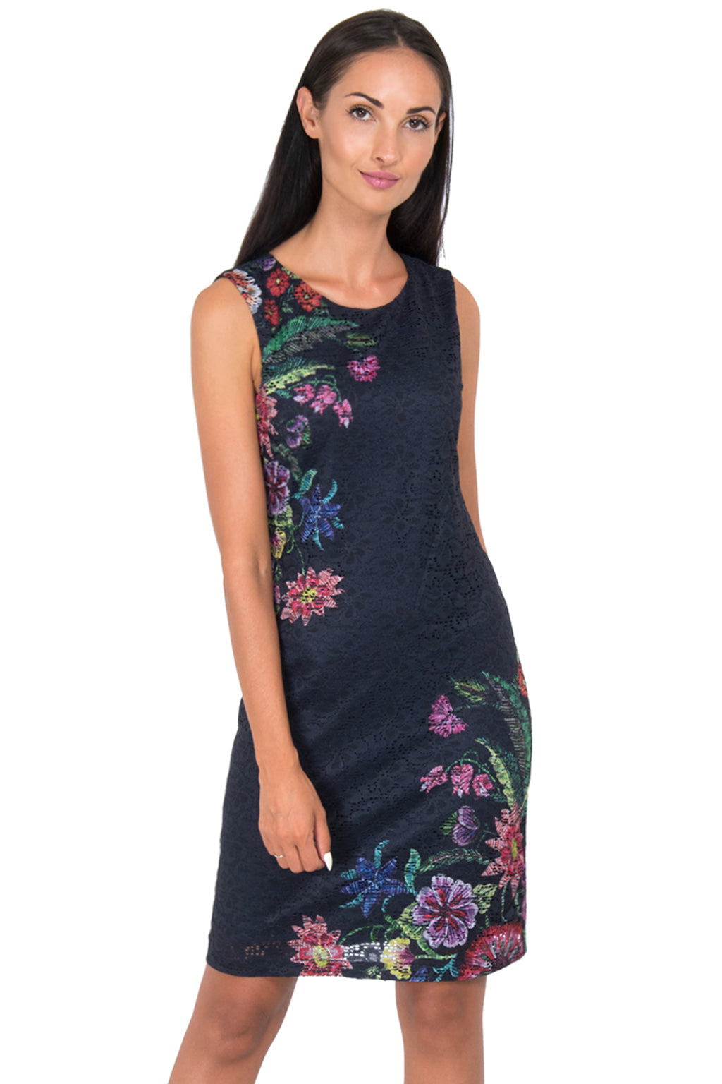 Desigual Women's lace dress, blue with flower print
