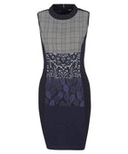Desigual Women's short cotton elastic dress, black with lace and decorative motifs