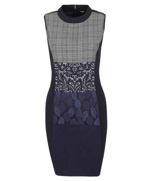 Desigual Women's short cotton elastic dress, black with lace and decorative motifs