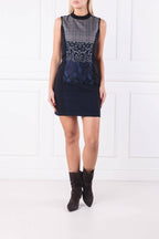 Desigual Women's short cotton elastic dress, black with lace and decorative motifs