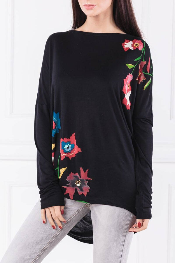DESIGUAL Women's Elegant Blouse, Black with Floral Print