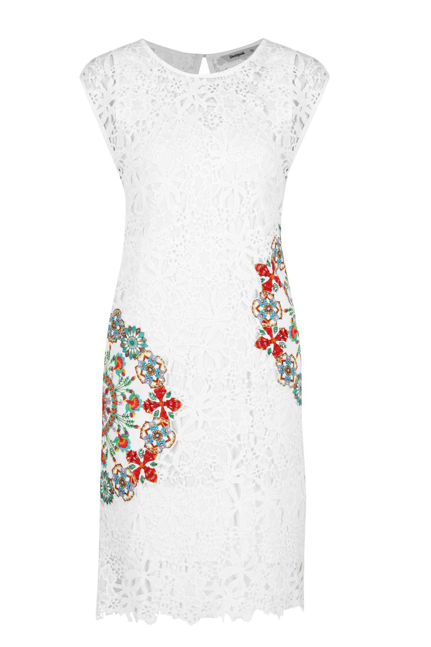 Desigual Women's lace dress, white with flower print