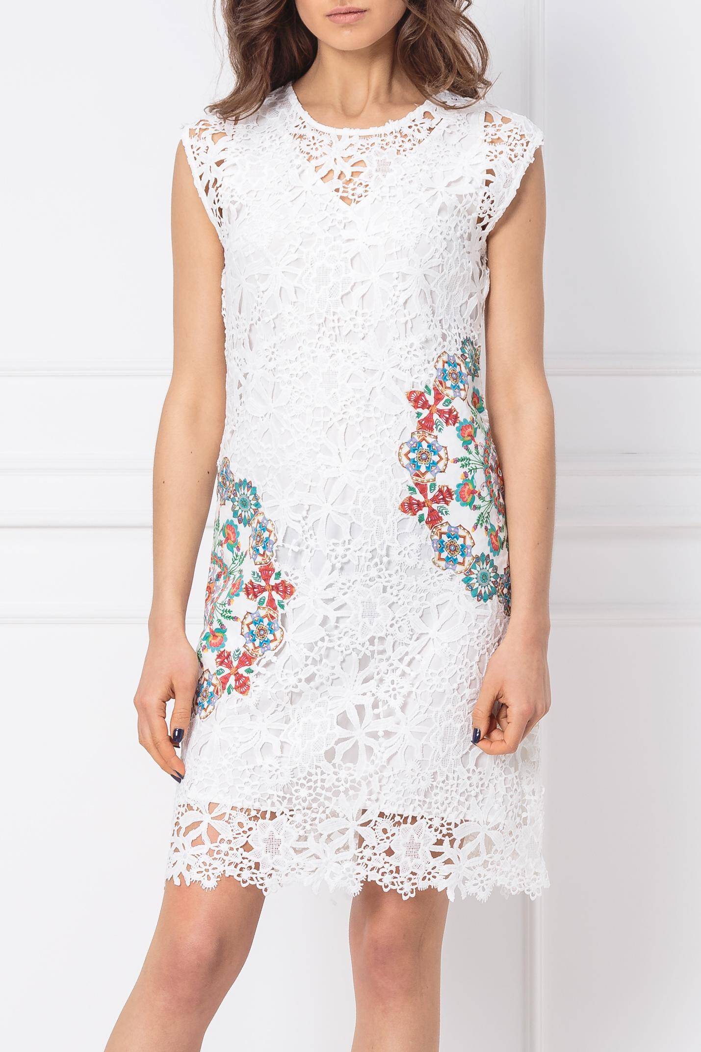 Desigual Women's lace dress, white with flower print