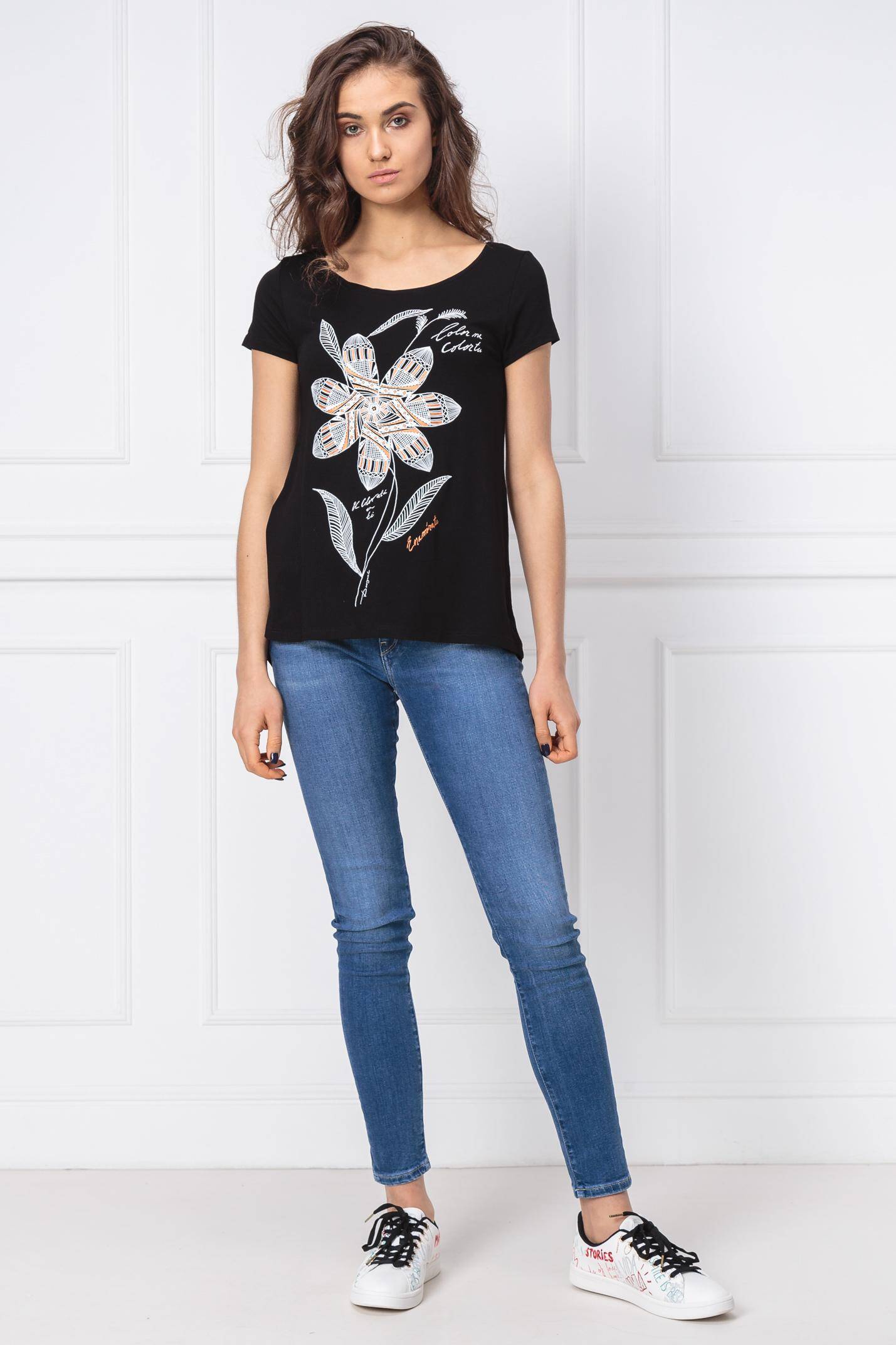 DESIGUAL Дамска лятна тениска, черна с щампа