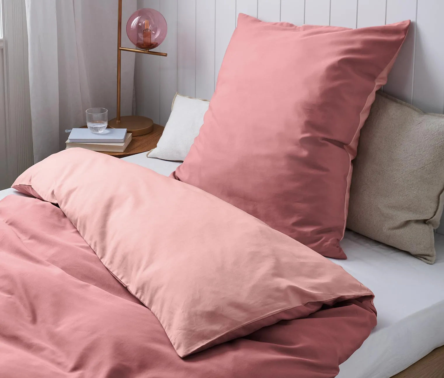 Reversible bedding set made of mixed fabric, pink 155 x 220 cm