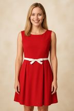 WILLIAM DE FAYE Elegant cotton dress with belt, red