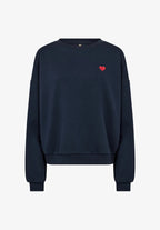 Дамска памучна блуза с принт сърце, тъмносиня