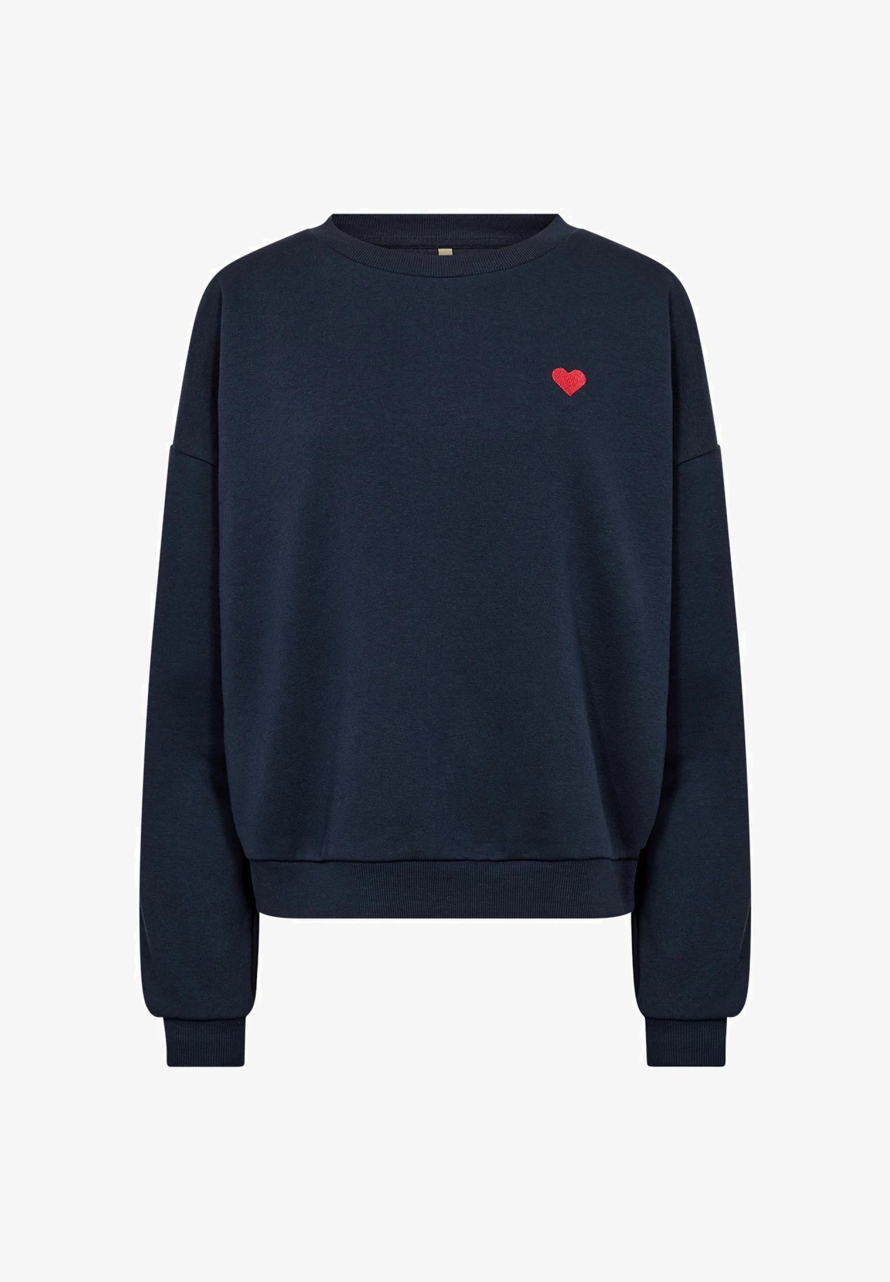 Дамска памучна блуза с принт сърце, тъмносиня