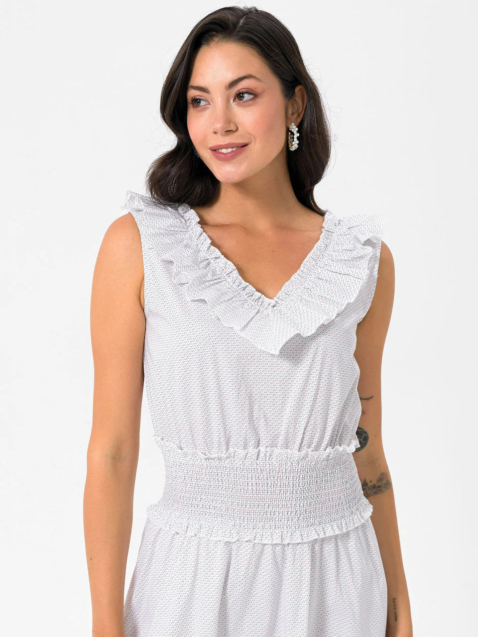 FELIX HARDY Women's cotton summer dress, white with dots