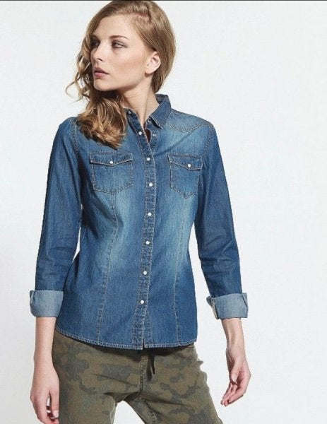 Women's organic cotton denim shirt, blue 