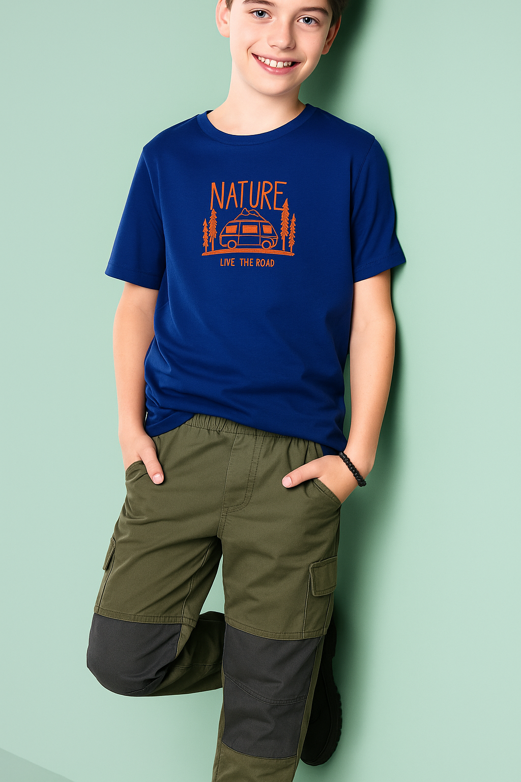 Children's cargo pants for boys 2 in 1, green 