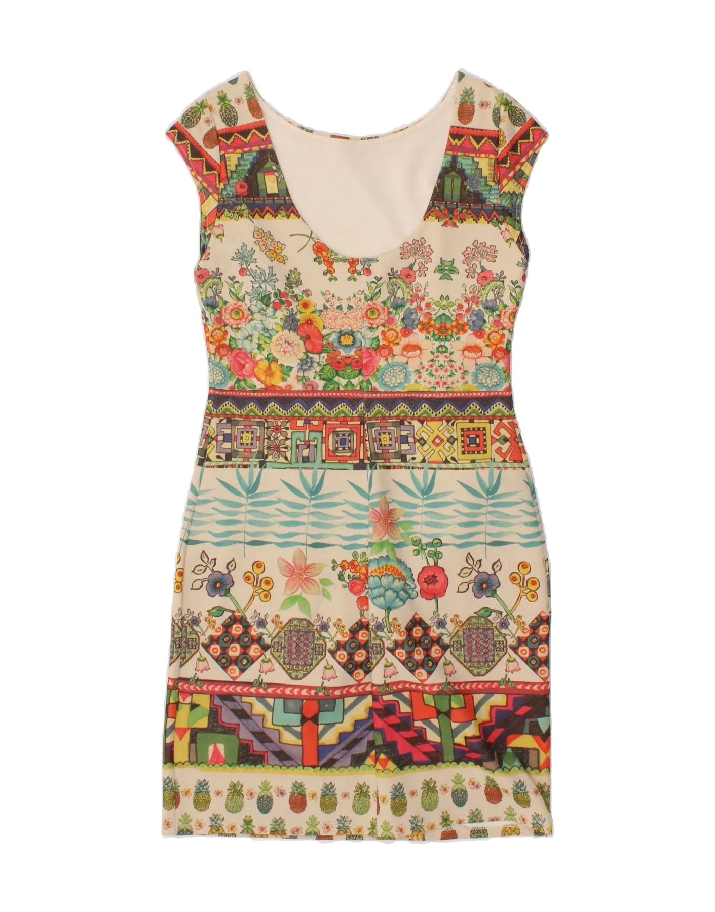 Desigual Women's cotton short dress, white with print