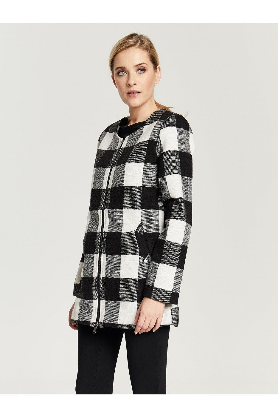 My Haylis Women's sporty-elegant coat with zipper, red-black check