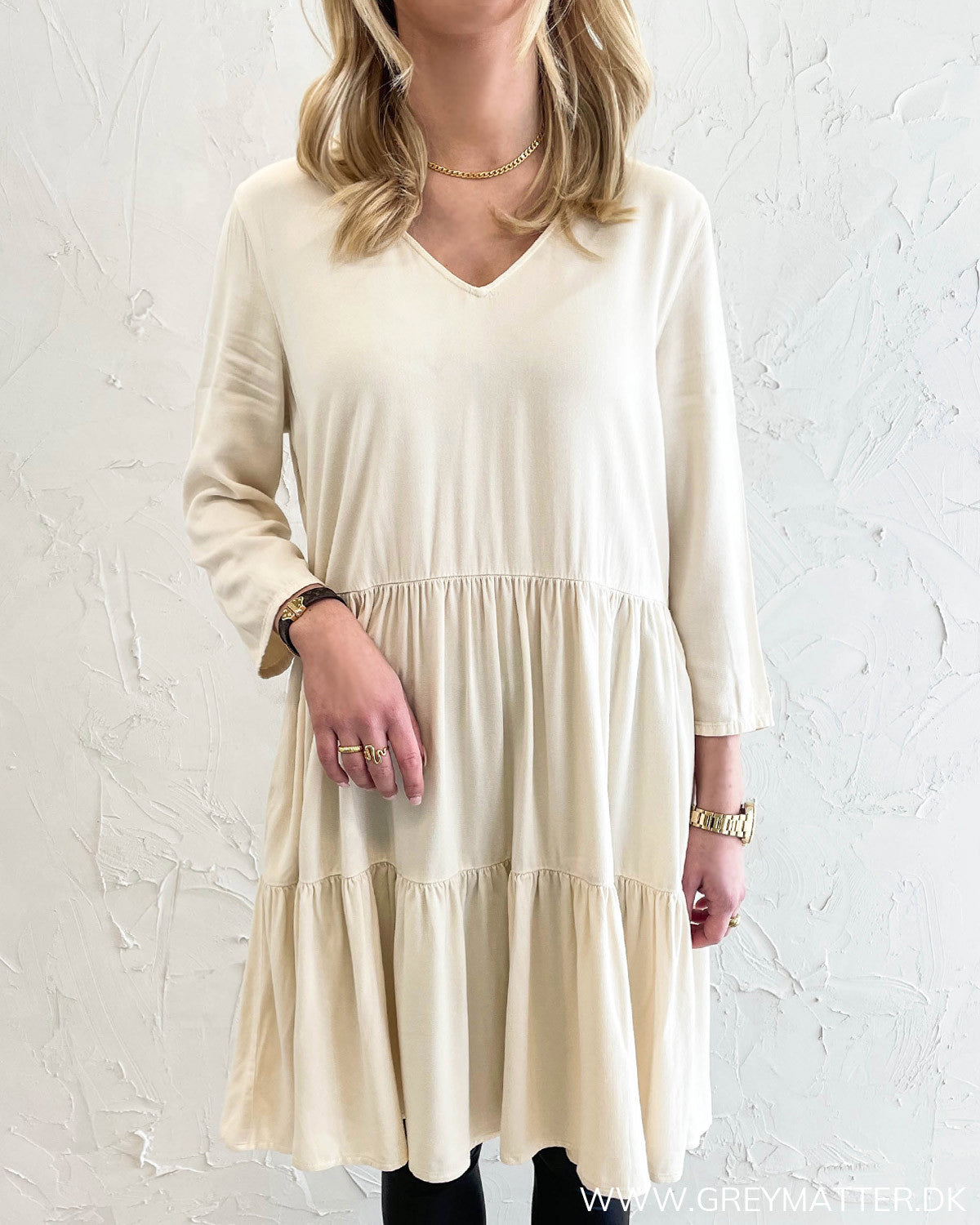 Vila Sand-colored dress with ruffles