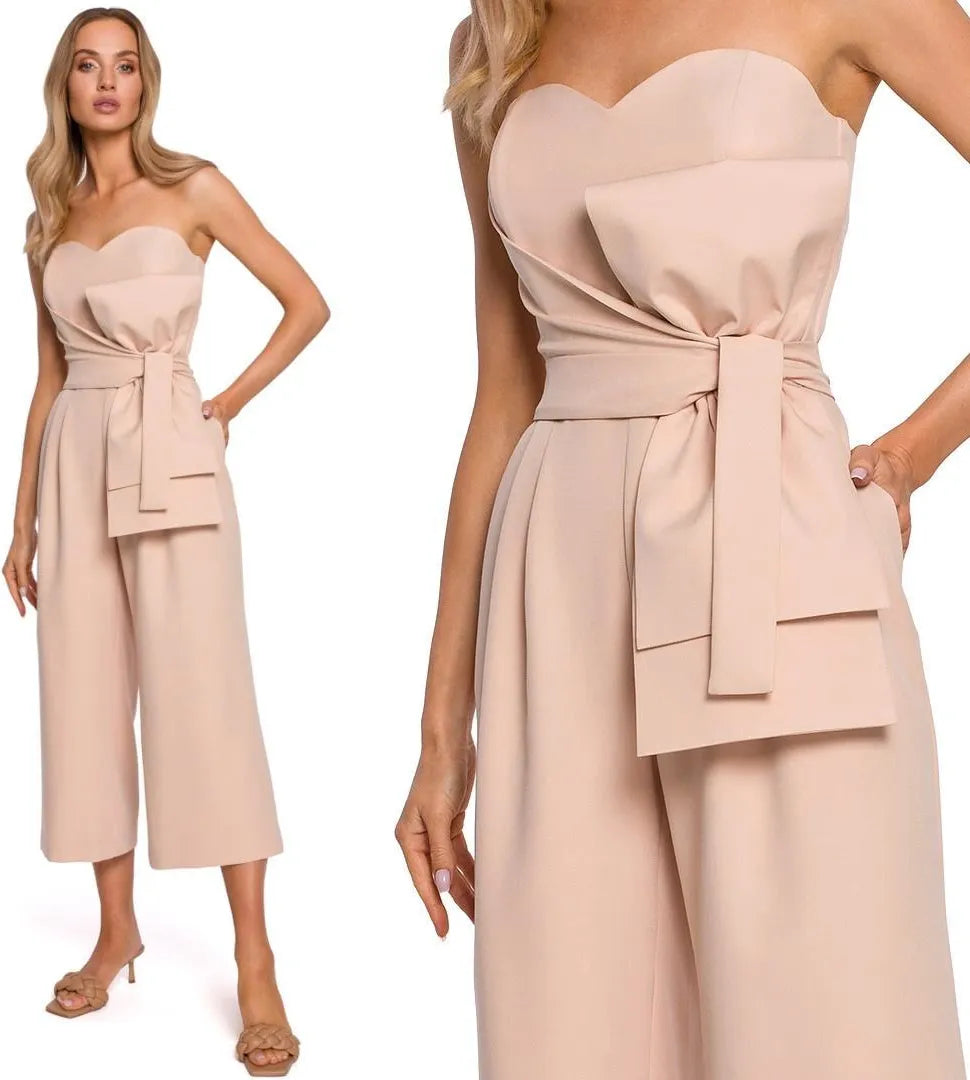 Made of Emotion Women's elegant jumpsuit with corset, nude color