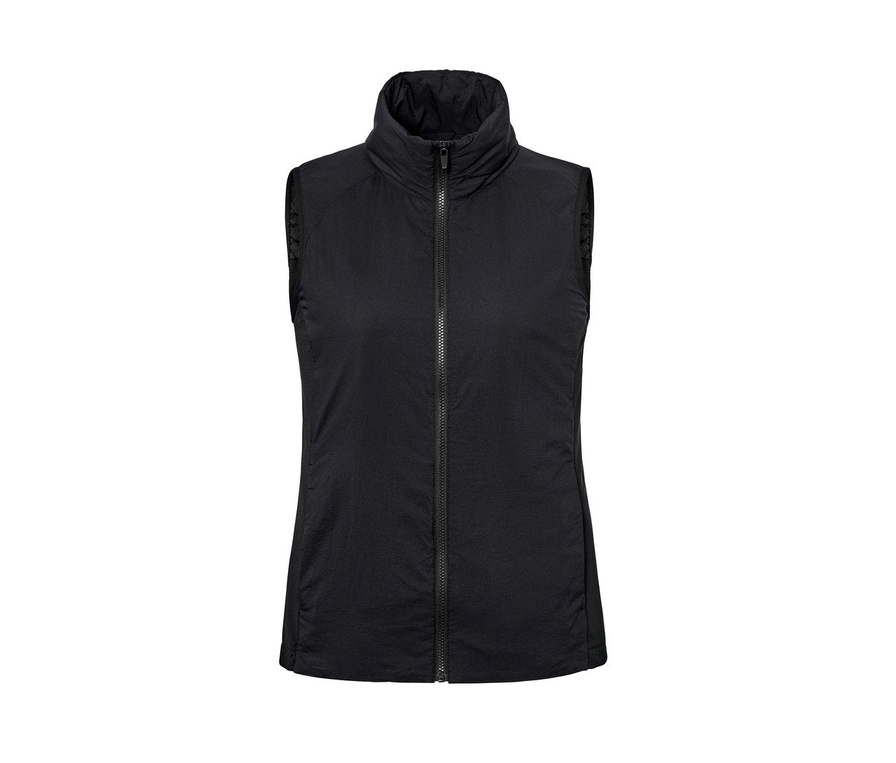 Women's long quilted vest with hood, dark blue 