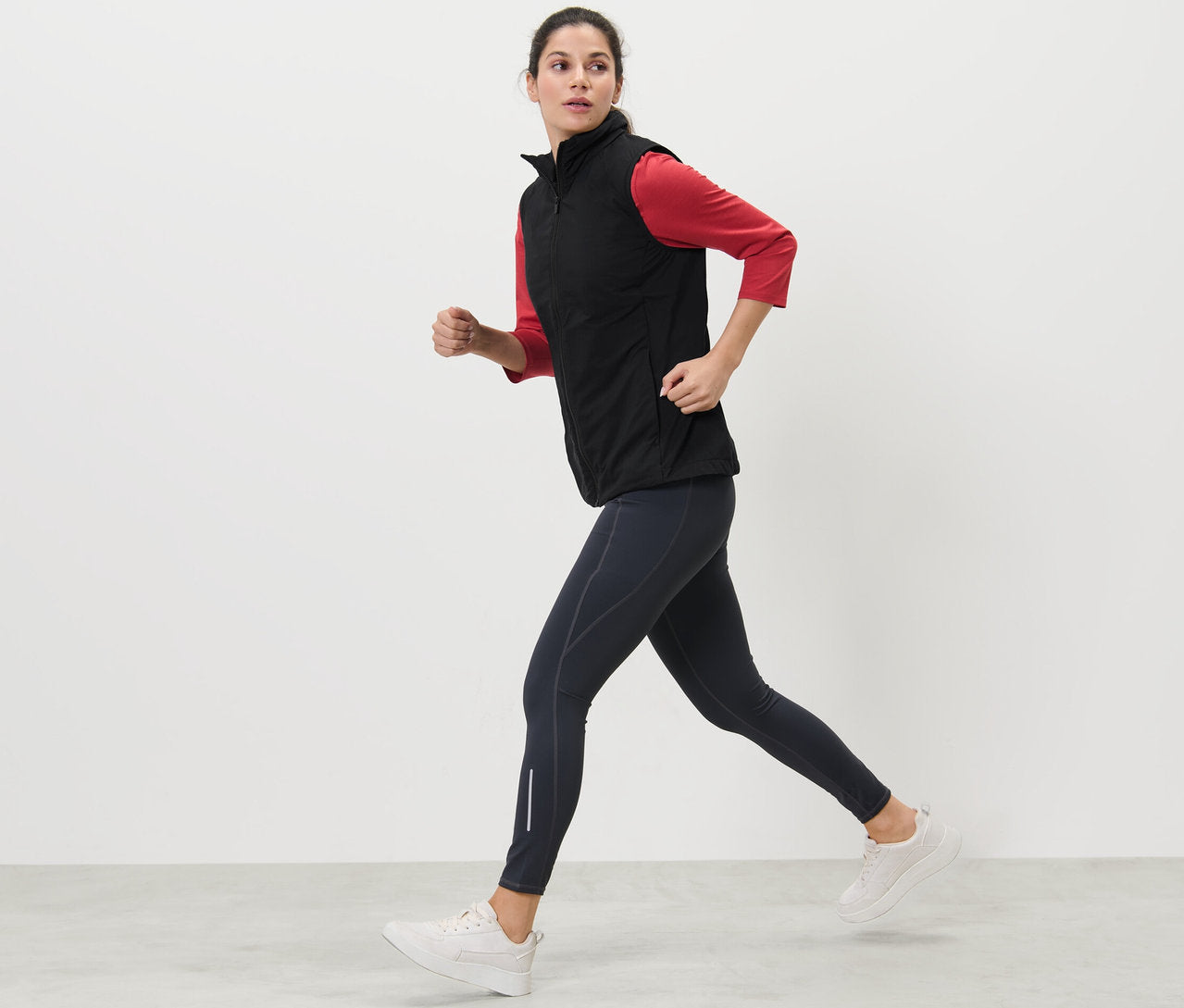 Women's long quilted vest with hood, dark blue 