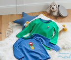 Set of 2 children's long-sleeved T-shirts, blue and green 