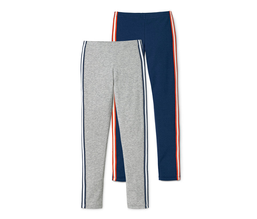 Set of 2 children's cotton leggings, gray and blue 