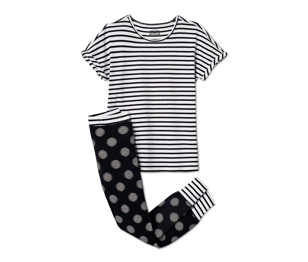 Children's cotton pajamas for girls with short sleeves, black and white 
