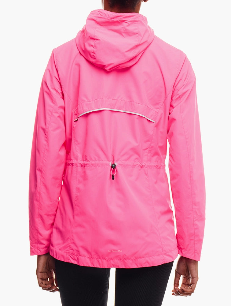 Дамско ветроустойчиво яке за бягане, сигнално розово