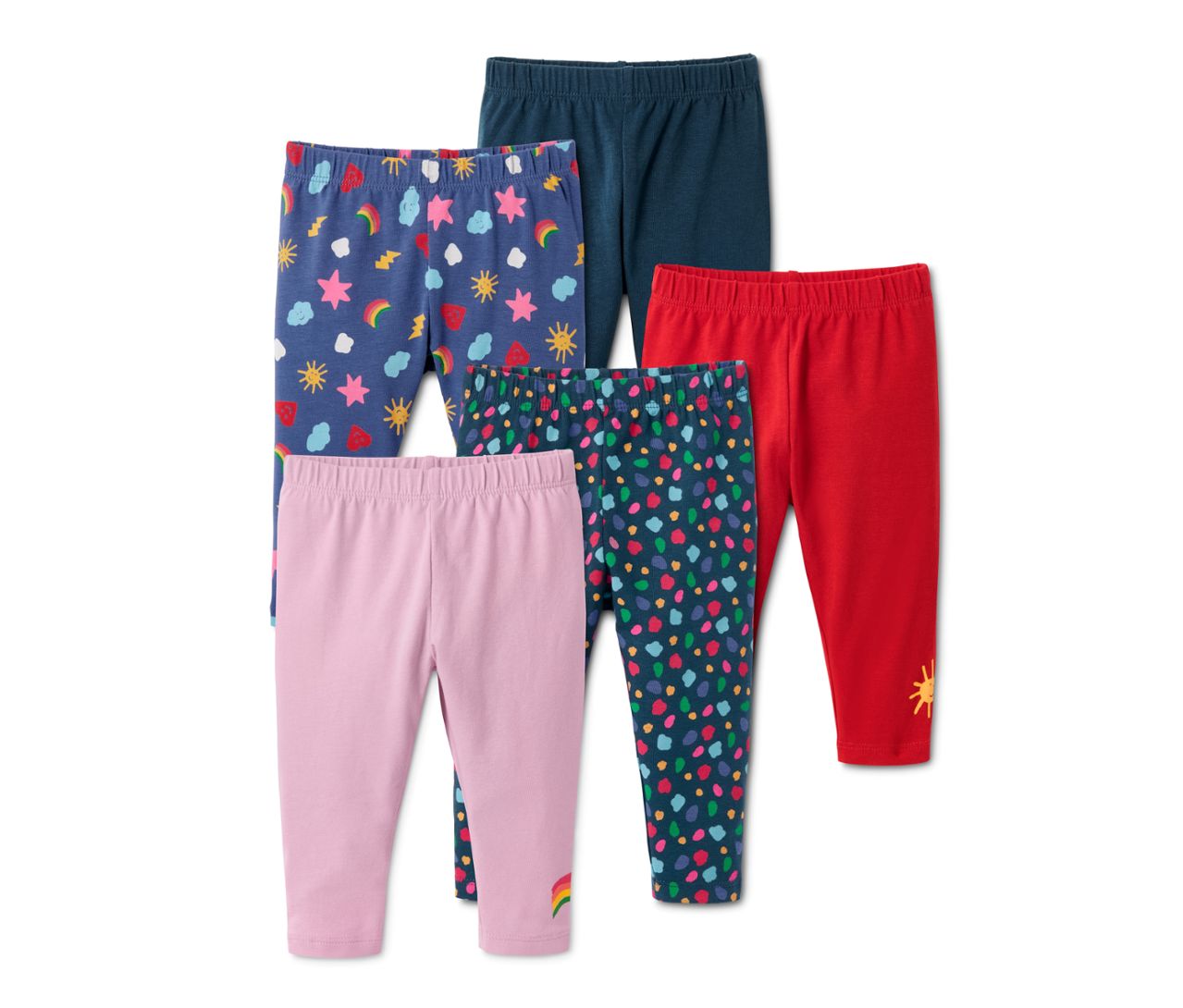 Set of 5 children's elastic cotton leggings 