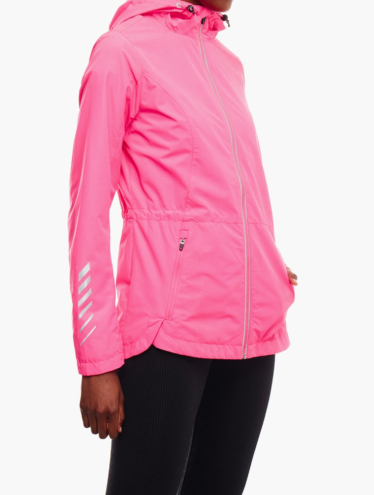 Дамско ветроустойчиво яке за бягане, сигнално розово