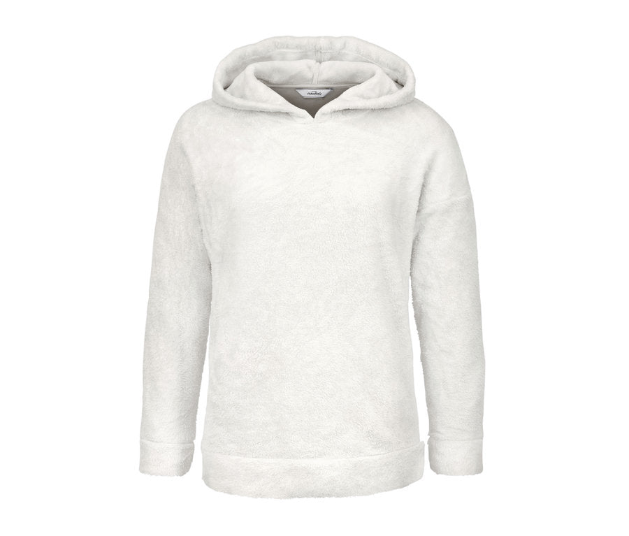 Плюшен уголемен суитчърт с качулка, светло сив