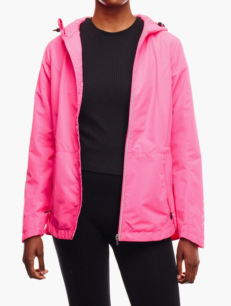 Дамско ветроустойчиво яке за бягане, сигнално розово