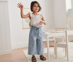 Children's cotton and linen trousers, gray and white check 