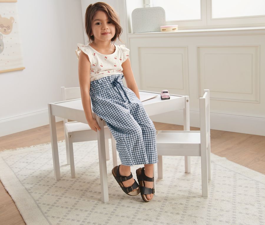 Children's cotton and linen trousers, gray and white check 