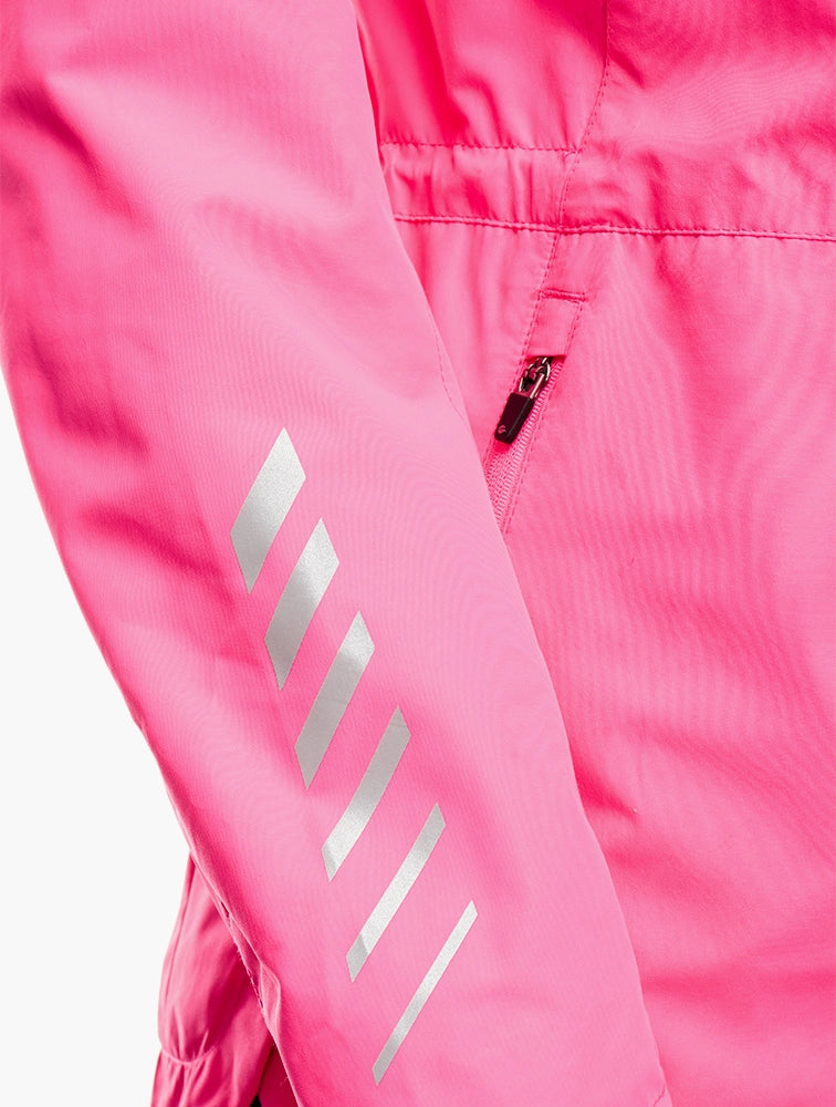 Дамско ветроустойчиво яке за бягане, сигнално розово