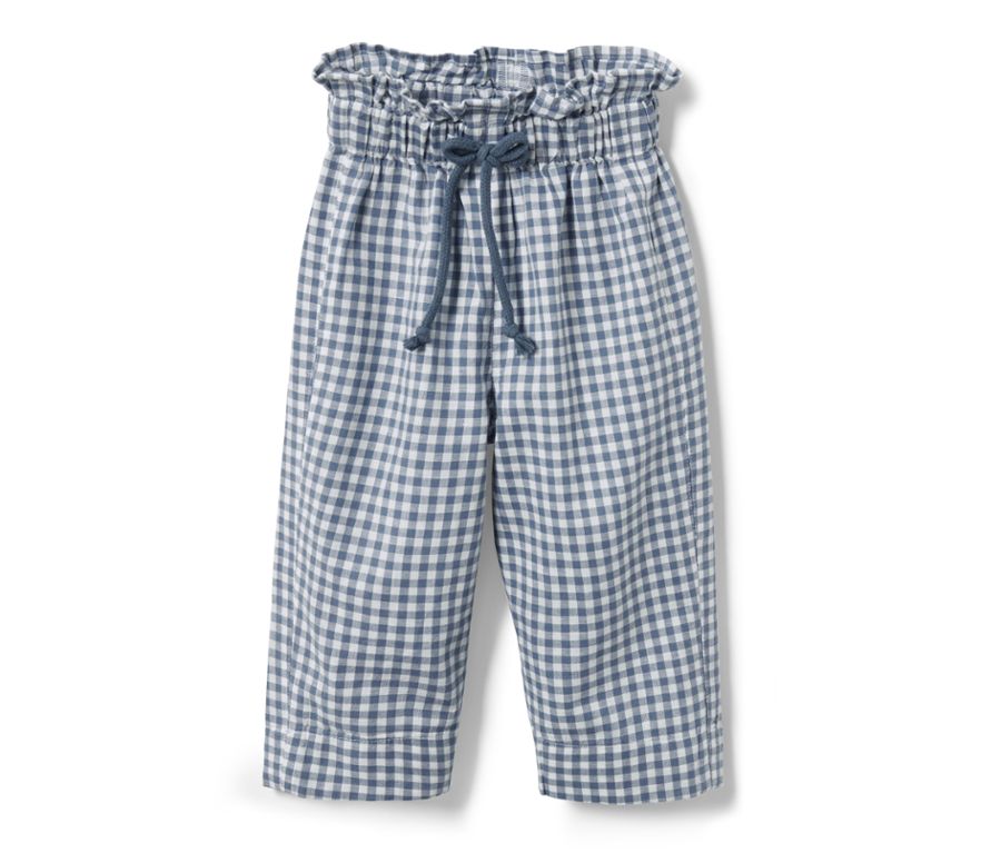 Children's cotton and linen trousers, gray and white check 