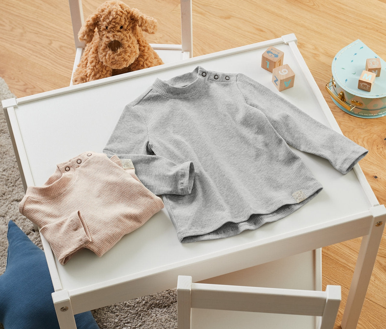 Set of 2 children's long-sleeved T-shirts, blue 