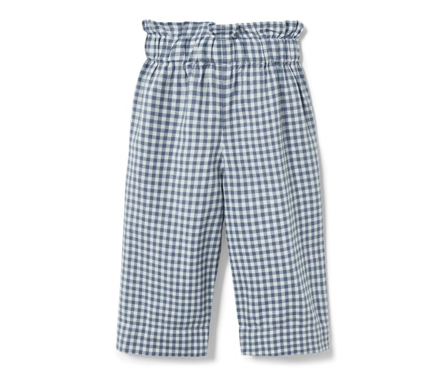 Children's cotton and linen trousers, gray and white check 