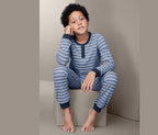 Children's cotton pajamas for boys, blue and white stripes