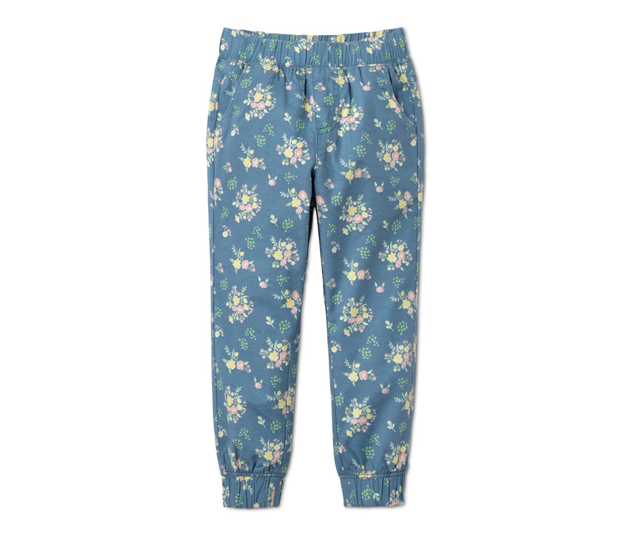 Children's cotton pants, blue with floral print