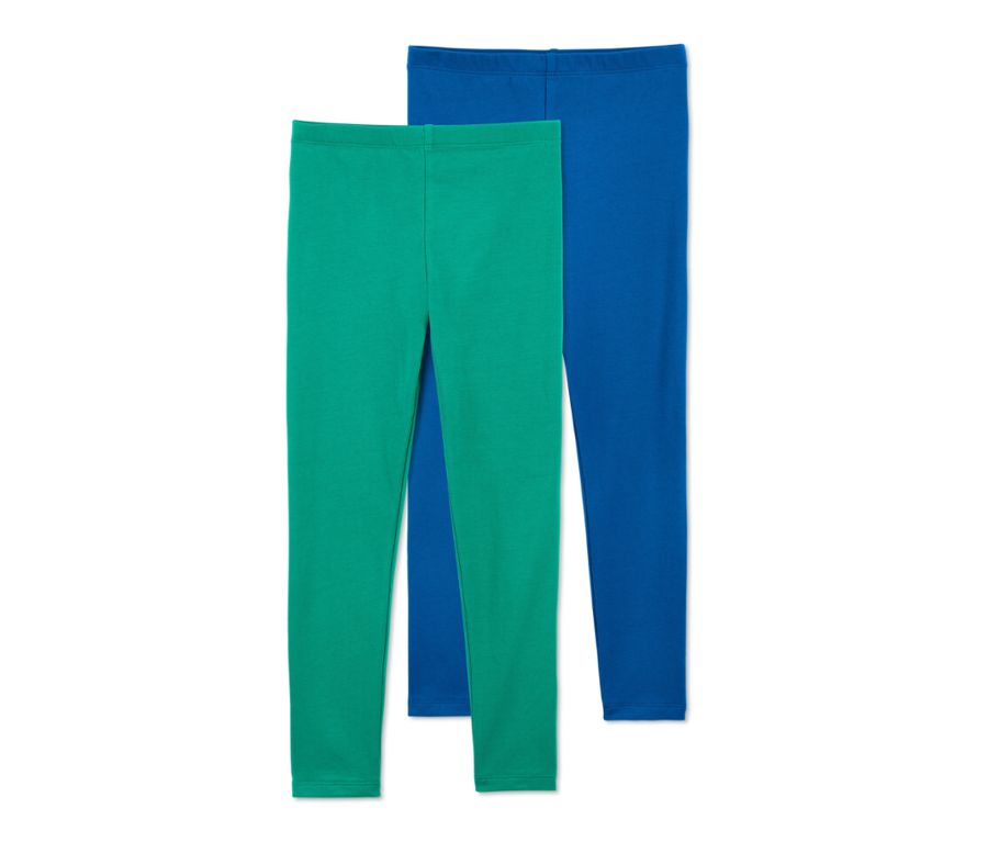 Set of 2 children's cotton leggings, blue and green 