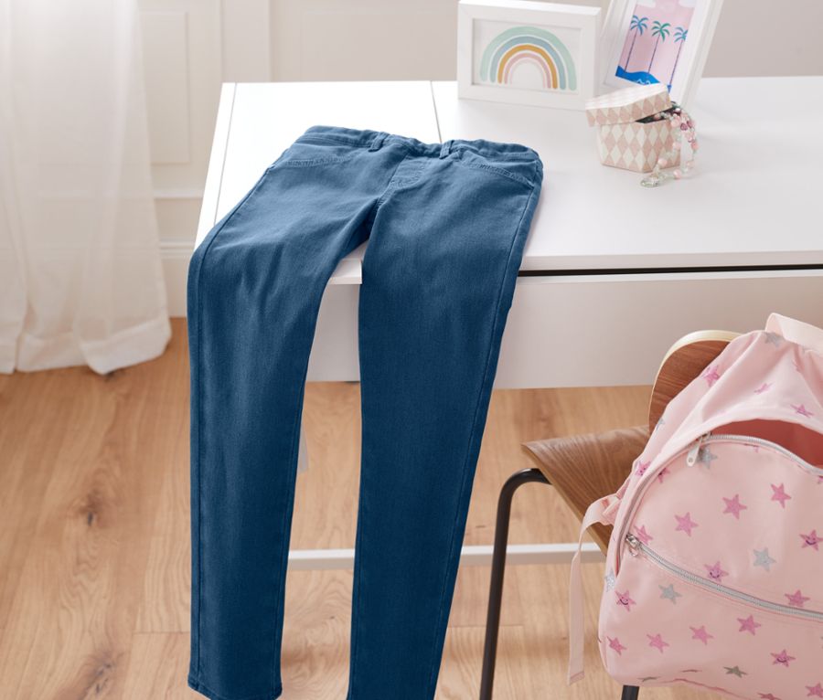 Children's cotton elastic jeans/wedges, light blue 