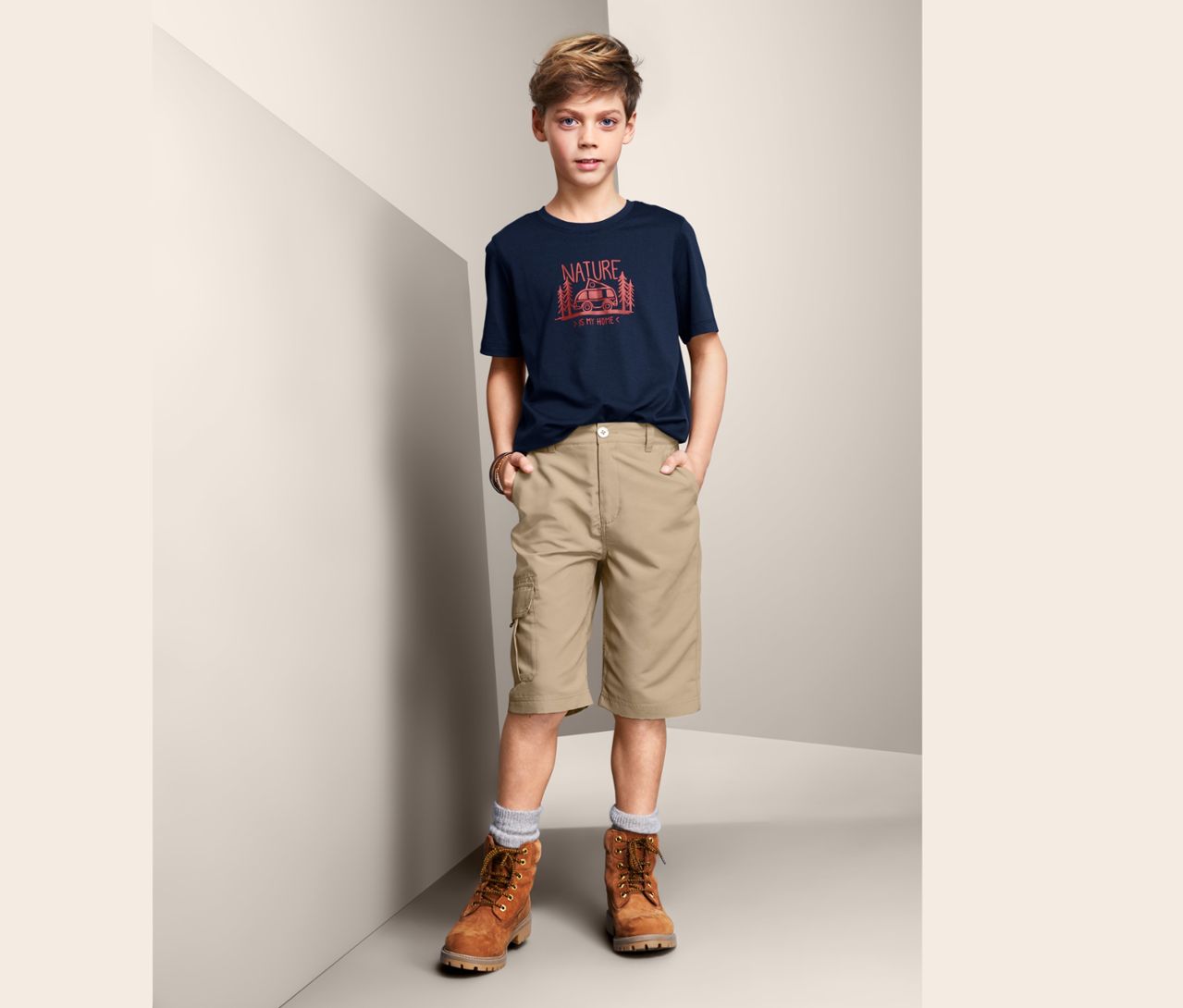 Children's shorts for boys, beige