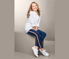 Set of 2 children's cotton leggings, gray and blue 